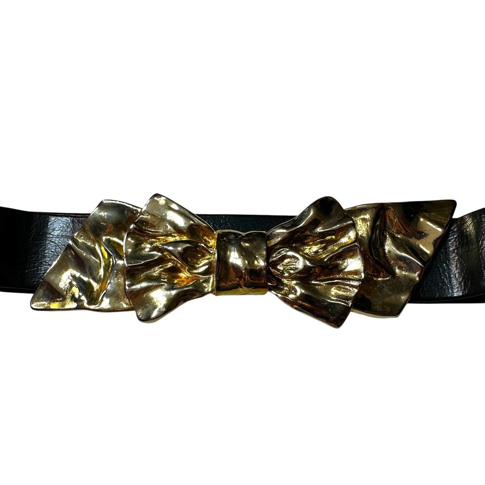 VTG Mimi Di N Bow Belt 1986 Gold Interlocking Front Clasp‎ Statement Belt Buckle